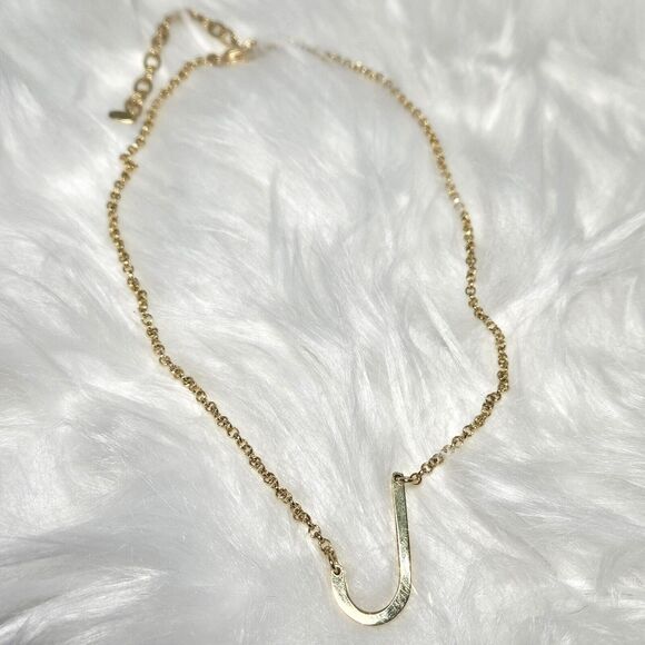 Monogram Necklace Initial Letter J Upper Case Block Side Pendant Gold Tone - Picture 4 of 8